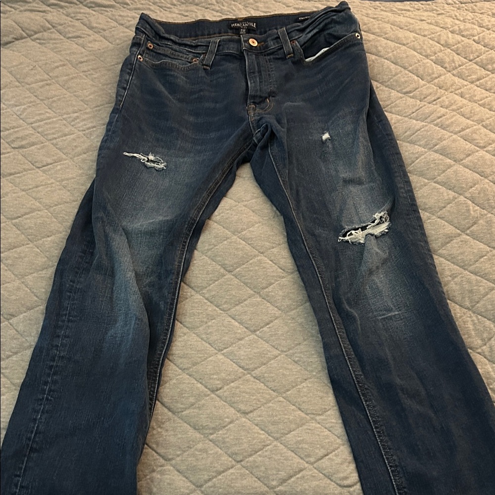 J. Crew Men's Relaxed Fit Ripped Blue Jeans